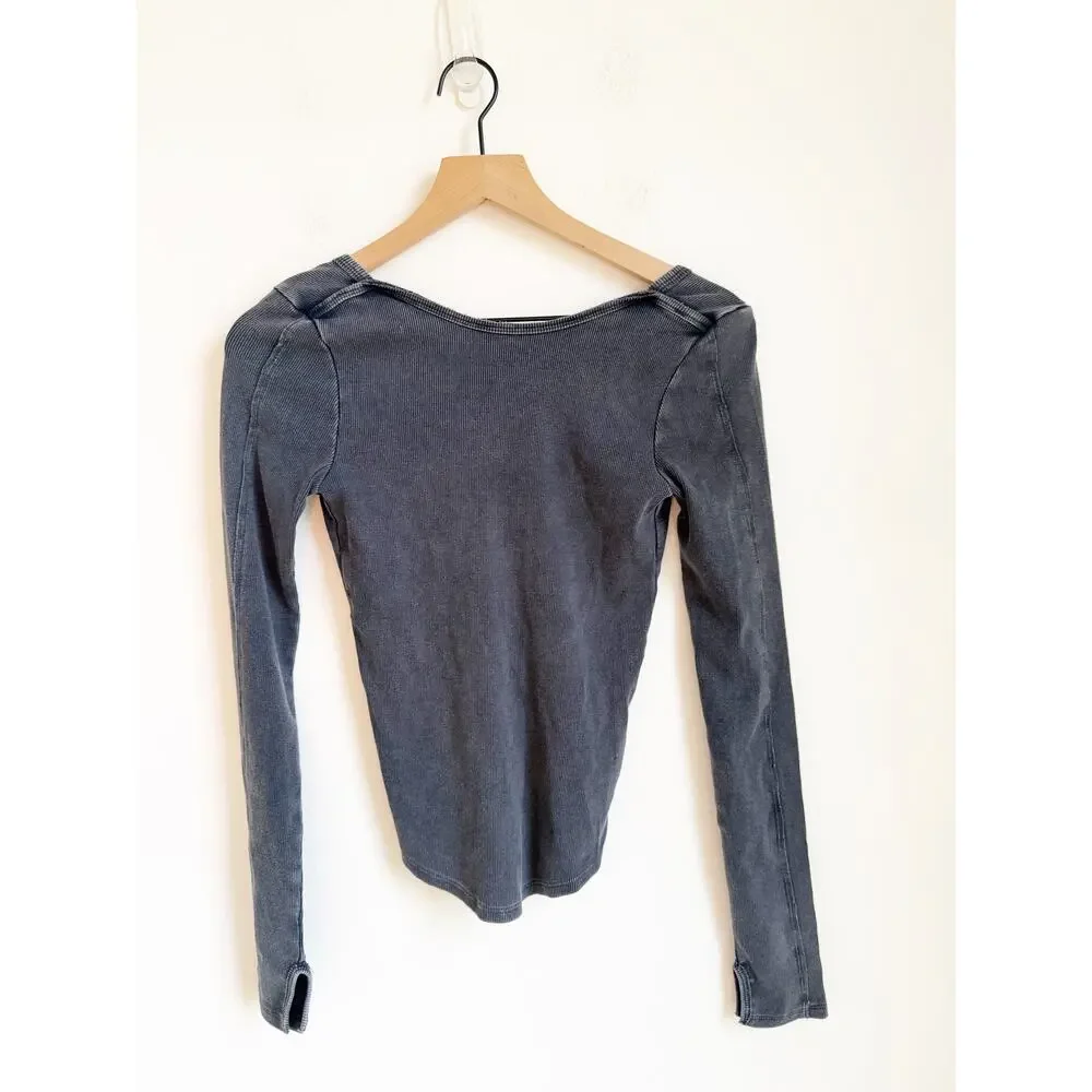 NEW Free People Unapologetic Long Sleeve Ribbed Tee Black Scoop Back S top